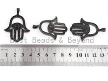 Load image into Gallery viewer, Black CZ Pave On Black Micro Pave Hamsa Hand With Evil Eye Charm, Fashion Jewelry Findings Pave Charm, Pave Dangle Charms,34x48mm, Sku#F377