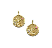 Load image into Gallery viewer, CZ Gold Sun with Fuchsia CZ Medallion Coin Charm, Sku#LK757