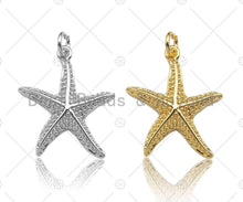 Load image into Gallery viewer, CZ Micro Pave Starfish Pendant, Cubic Zirconia Starfish Pendant Charm for Necklace Bracelet Earrings Making, 19x22mm,sku#L359