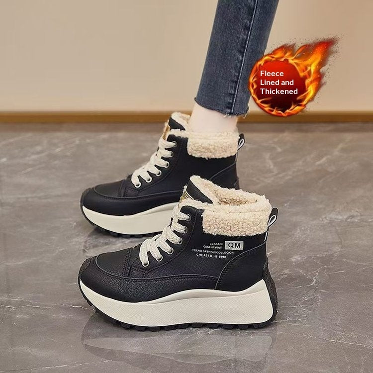 Women's Fleece-Lined High-Top Winter Sneakers | PU Leather Dad Shoes – Sarah Express
