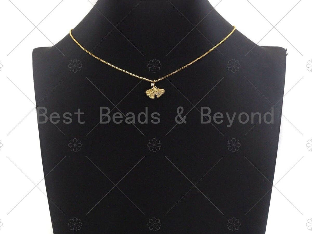 18K Gold Ginkgo Biloba Leaf Shape Pendant, Leaf Charm, Leaf Pave Pendant, Gold plated, 15mm, Sku#LK28