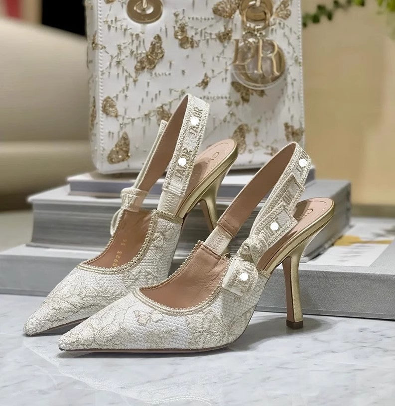 Women's Gold Bow Strap Pointed Toe High Heel Sandals - Elegant Party Heels