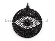 Load image into Gallery viewer, 26mm/36mm Black CZ Pave On Black Micro Pave Round Evil Eye on Disc Pendant, Cubic Zirconia Pendant, Sku#F372