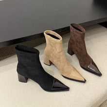 Load image into Gallery viewer, Women's Chunky Heel Pointed Toe Slip-On Boots | Microfiber Leather | Low Heel Ankle Boots