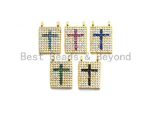 Load image into Gallery viewer, CZ Micro Pave Rectangle With Cross Pendant/Charm, Cz Blue Fuchsia Black Green Cross Rectangle Pave Pendant,11x16mm, sku#F681
