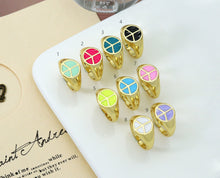 Load image into Gallery viewer, Enamel Peace Sign On Round Adjustable Ring, Sku#X325