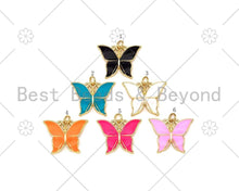 Load image into Gallery viewer, Colorful Enamel Butterfly Shape Pendant, 18K Gold Filled Butterfly Charm, Necklace Bracelet Charm Pendant,24x19mm,Sku#F1425