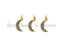 Load image into Gallery viewer, Clear Black CZ Micro Pave Crescent Moon Pendant, Cubic Zirconia Pendant, 24K Gold Tone, 7x14mm, Sku#Z489