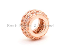 Load image into Gallery viewer, 10x5mm CZ Micro Pave Rondelle Big Hole Spacer Beads, Cubic Zirconia Large Hole Space Beads, Sliding Beads, sku#G76