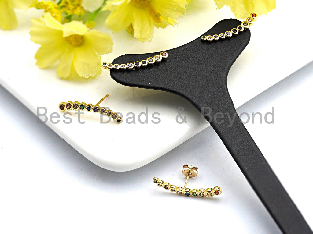 Clorful CZ Thin Strip Stud Earrings, Sku#J80