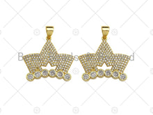 Load image into Gallery viewer, 18K Gold Micro CZ Pave King Crown Pendant, Gold Crown Charm,  Crown Beads, Jewelry Findings, 25x22mm,sku#LK44