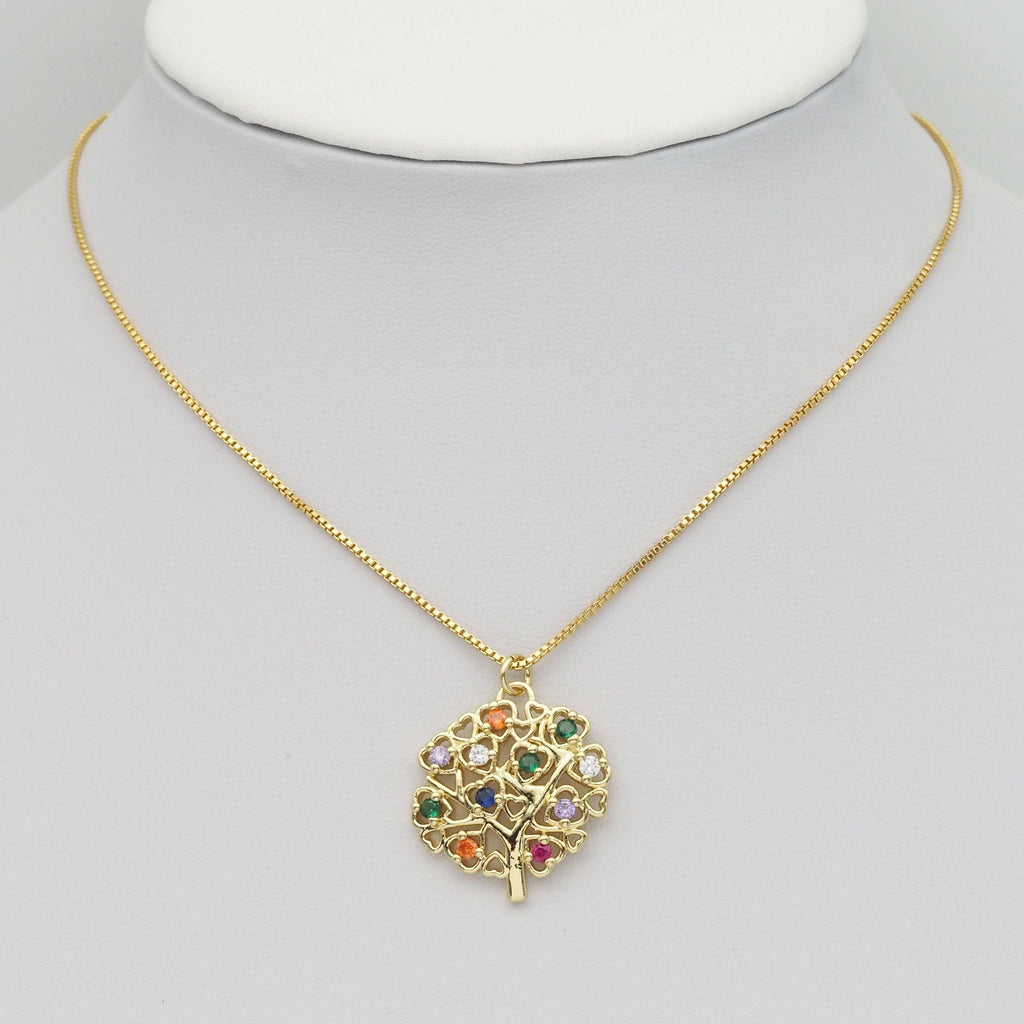 Gold Colorful CZ Heart Tree Charm, Sku#LD423