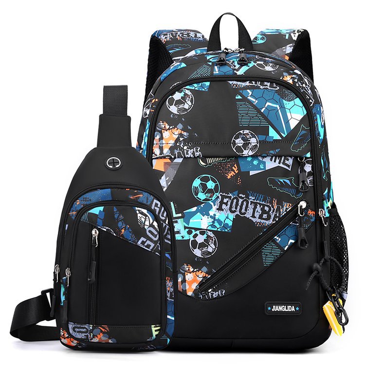 Men's Nylon Two-Piece Backpack & Chest Bag Set – Multi-Pocket Travel Bag