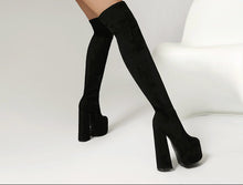 Load image into Gallery viewer, Women's Over-the-Knee Chunky Heel Platform Boots | Waterproof PU Leather Side Zipper Winter Boots