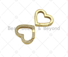 Load image into Gallery viewer, CZ Pave Heart Clasp, 18K Dainty Gold Carabiner Clasp, Snap Clip Trigger Clasp, Spring Buckle Clasp , 25x22mm,Sku#LD65