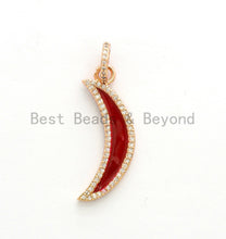 Load image into Gallery viewer, NEW Enamel Red Crescent moon Pendant,CZ Micro Pave Oil Drop Moon pendant,Enamel Charm,Enamel Jewelry,7x32mm,sku#F586