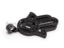 Load image into Gallery viewer, Black CZ Pave On Black Micro Pave Hamsa Hand Pendant/Charm,Cubic Zirconia Pendant,Fashion Jewelry Findings, 20x27mm, sku#F380