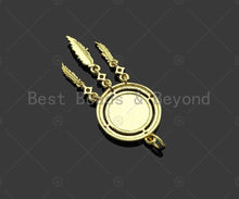 Load image into Gallery viewer, CZ Micro Pave Disc With Feather Shape Pendant Charm,Sku#F1357C
