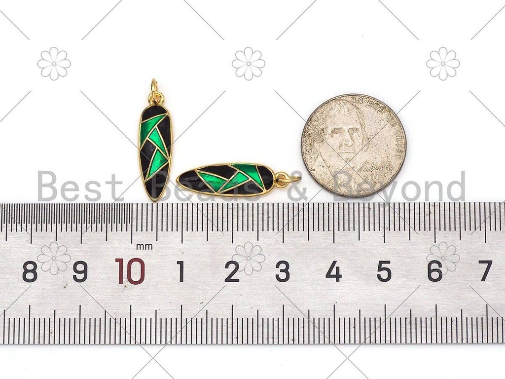 Green and Black Enamel Teardrop Shape Pendant,18K Gold Filled Enamel Charm,Enamel Jewelry,23x7mm,Sku#LK410