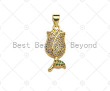 Load image into Gallery viewer, CZ Micro Pave Tulip Flower Charm/Pendant, Tulip Rose Shape Charm, Pave Pendant, Gold plated charm, 10x21mm, Sku#LK128