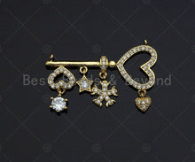 Load image into Gallery viewer, CZ Micro Pave Heart On Key Shape Pendant with Baguette CZ cluster, Gold/Silver/Rose Gold Plated Jewelry,21x31mm,sku#L289
