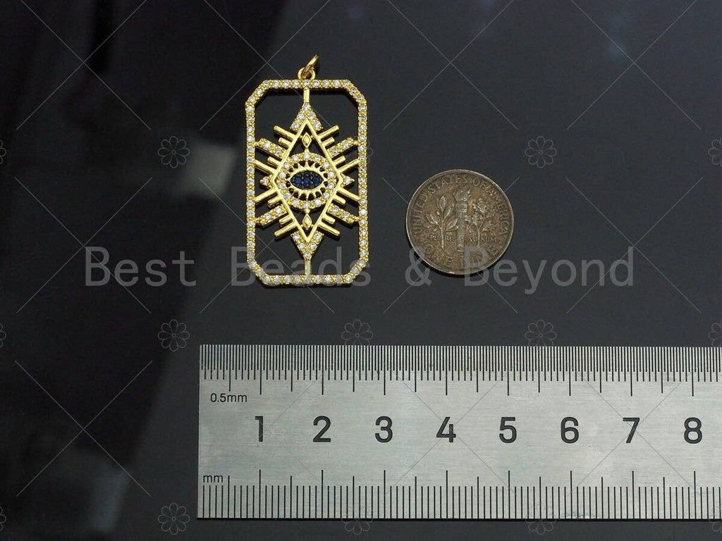 CZ Micro Pave Evil Eye On Rectangle Shape Pendant/Charm,Cubic Zirconia Charm, Necklace Bracelet Charm Pendant,20x37mm, Sku#L517