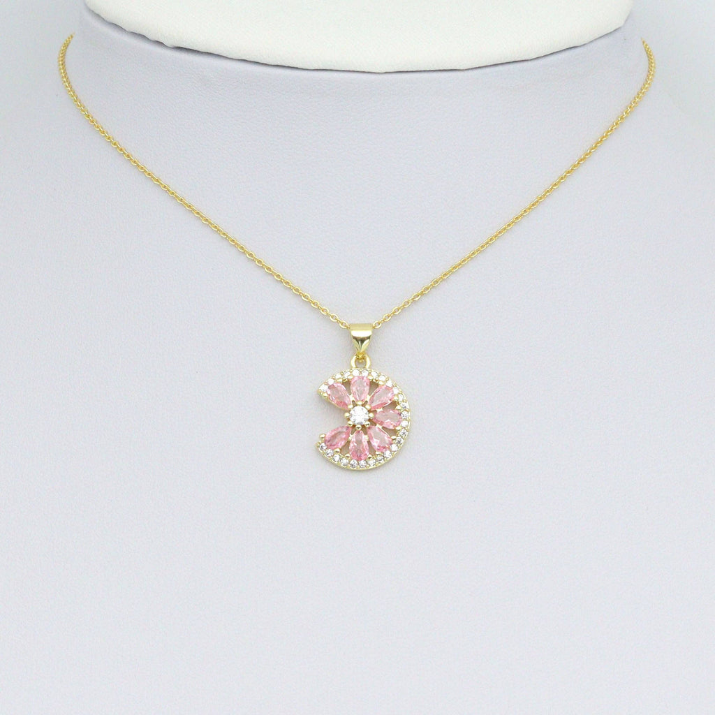 Pink Baguette CZ Lemon flower Charm Pendant, Sku#LK1086