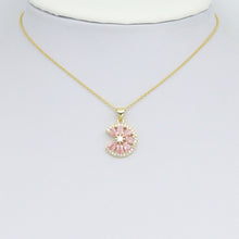 Load image into Gallery viewer, Pink Baguette CZ Lemon flower Charm Pendant, Sku#LK1086
