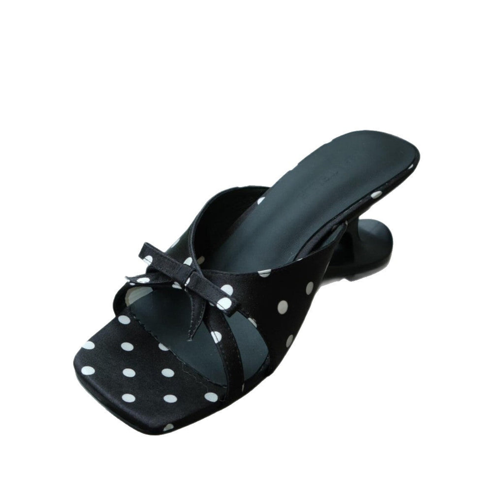 Women's Alien Square-Toe Bow Slide Sandals | Mid Heel Summer Slides