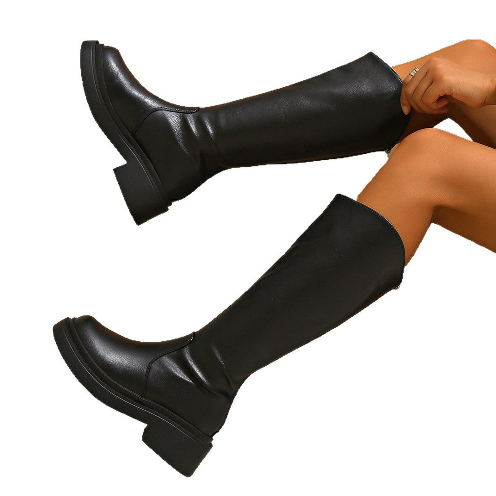 Women's Over-the-Knee Boots | Chunky Heel Round Toe Back Zipper | Black & Brown
