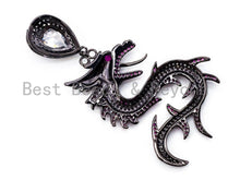 Load image into Gallery viewer, CZ Micro Pave Dragon Pendant, Cubic Zirconia Pendant, Turquoise/Silver/Fuchsia/Violet/Cobalt, 37x70mm, SKU#F318