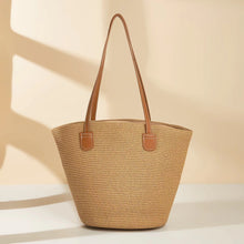 Load image into Gallery viewer, Women's Woven Straw Tote Bag - Minimalist Urban Casual Shoulder Bag with Zipper Compartment