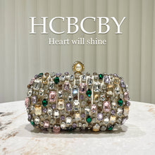 Load image into Gallery viewer, Elegant Gold Rhinestone Evening Clutch with Chain Strap - Women's Formal Handbag