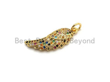 Load image into Gallery viewer, CZ Colorful Micro Pave Angel Wing Pendant, Angel Wing Shaped Pave Pendant, Gold plated, 8x23mm, Sku#F726