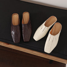 Load image into Gallery viewer, Women's Washed Cowhide Square-Toe Mules | Low Block Heel Backless Shoes