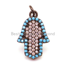 Load image into Gallery viewer, CZ Micro Pave Turquoise Hamsa Hand Bracelet Charm, Cubic Zirconia Charm,12x21mm, sku#F19