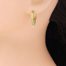 Load image into Gallery viewer, Gold Silver Oval Drop CZ Around Huggie Earrings, Sku#A305