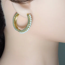 Load image into Gallery viewer, CZ Pearl Round Hoop Earrings, Sku#LD386