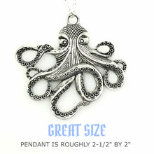 Load image into Gallery viewer, Octopus Necklace Steampunk Nautical Gothic Tentacle Pendant Silver or Bronze