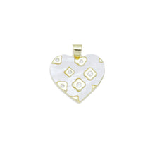 Load image into Gallery viewer, CZ Pave Flower On Mother of Pearl Heart Charm Pendant, Sku#LK954
