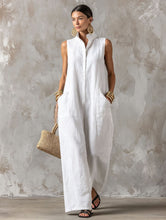 Load image into Gallery viewer, Linen Blend Sleeveless Stand-Collar Jumpsuit – 5 Colors S–3XL