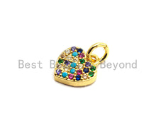Load image into Gallery viewer, CZ Colorful Micro Pave Heart Pendant, Heart Shaped Pave Pendant, Gold plated, 9x10mm, Sku#F720