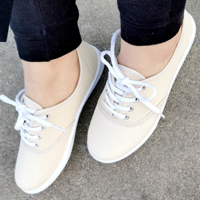 Lace-Up Classic Canvas Sneakers - Breathable Flat Shoes for Everyday Wear