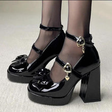 Load image into Gallery viewer, Mary Jane Heels With Bow – 9cm Block Heel Pumps for Women | Punk-Inspired Style