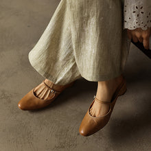 Load image into Gallery viewer, Women's Full Grain Leather Mary Jane Mules | Low Heel Square Toe Slide Sandals