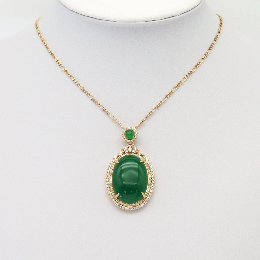 Large Colorful Gold Yellow Green Jade Oval Pendant, Sku#LX342