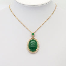 Load image into Gallery viewer, Large Colorful Gold Yellow Green Jade Oval Pendant, Sku#LX342