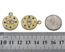 Load image into Gallery viewer, Gold Colorful CZ Evil Eye On Round Coin Charm, Sku#LX98