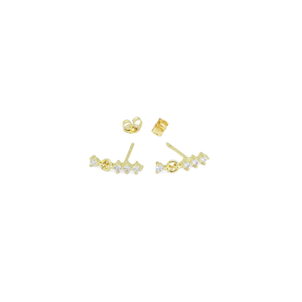 Dainty four Dots Round Triangle CZ Earrings, Sku#A361