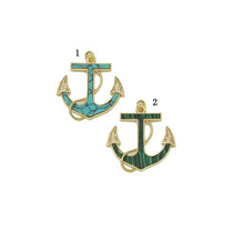 Load image into Gallery viewer, Gold CZ Turquoise Malachite Boat Anchor Charm, Sku#L687